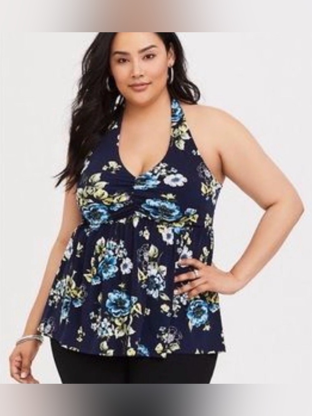 Torrid Navy Floral Studio Knit Halter Top Size 2 2X Open Back
